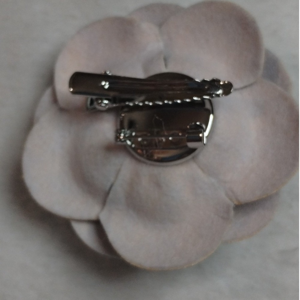 Silver Metallic Camellia Flower Brooch Pin and Hair Clip Floral Accessory - Picture 3 of 5